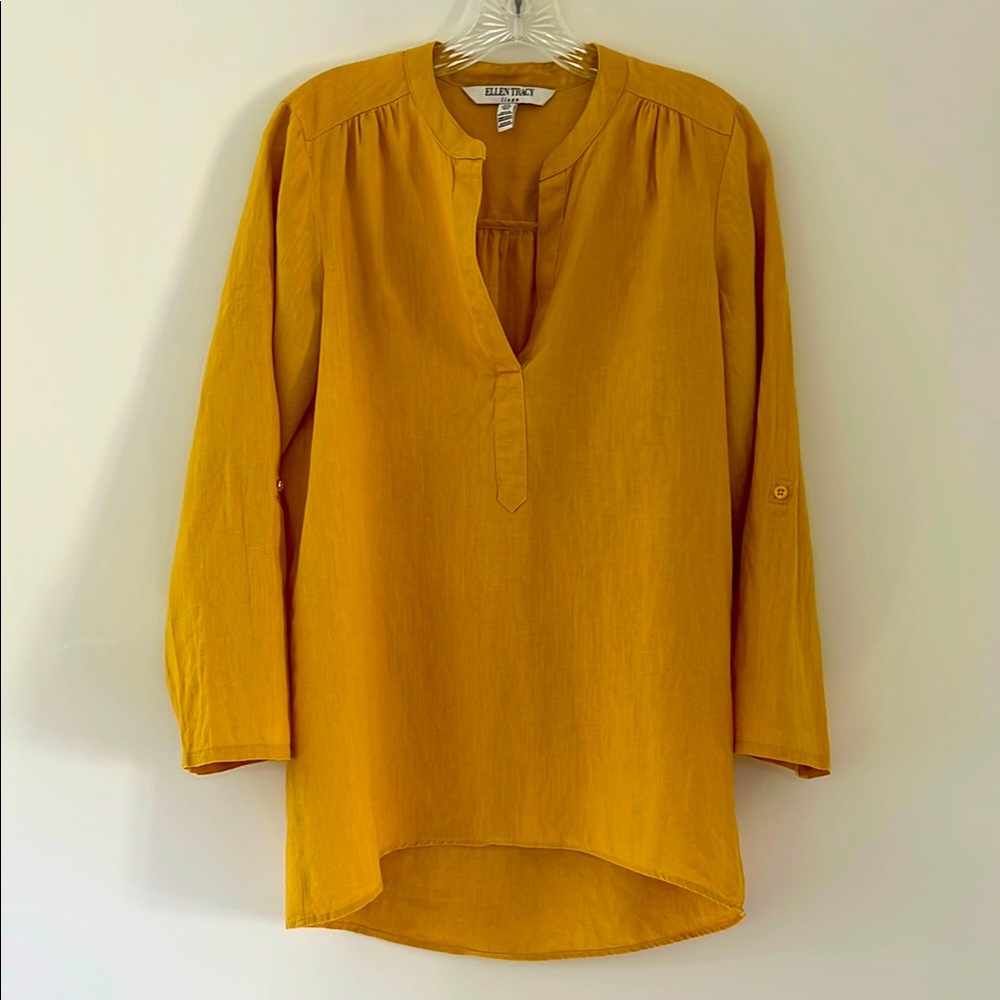 Ellen Tracy Sunflower yellow Relaxed Tunic with Mandarin Collar